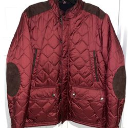 Tommy Hilfiger Burgundy Puffer Corduroy Suede Lined Jacket Mens Size Large