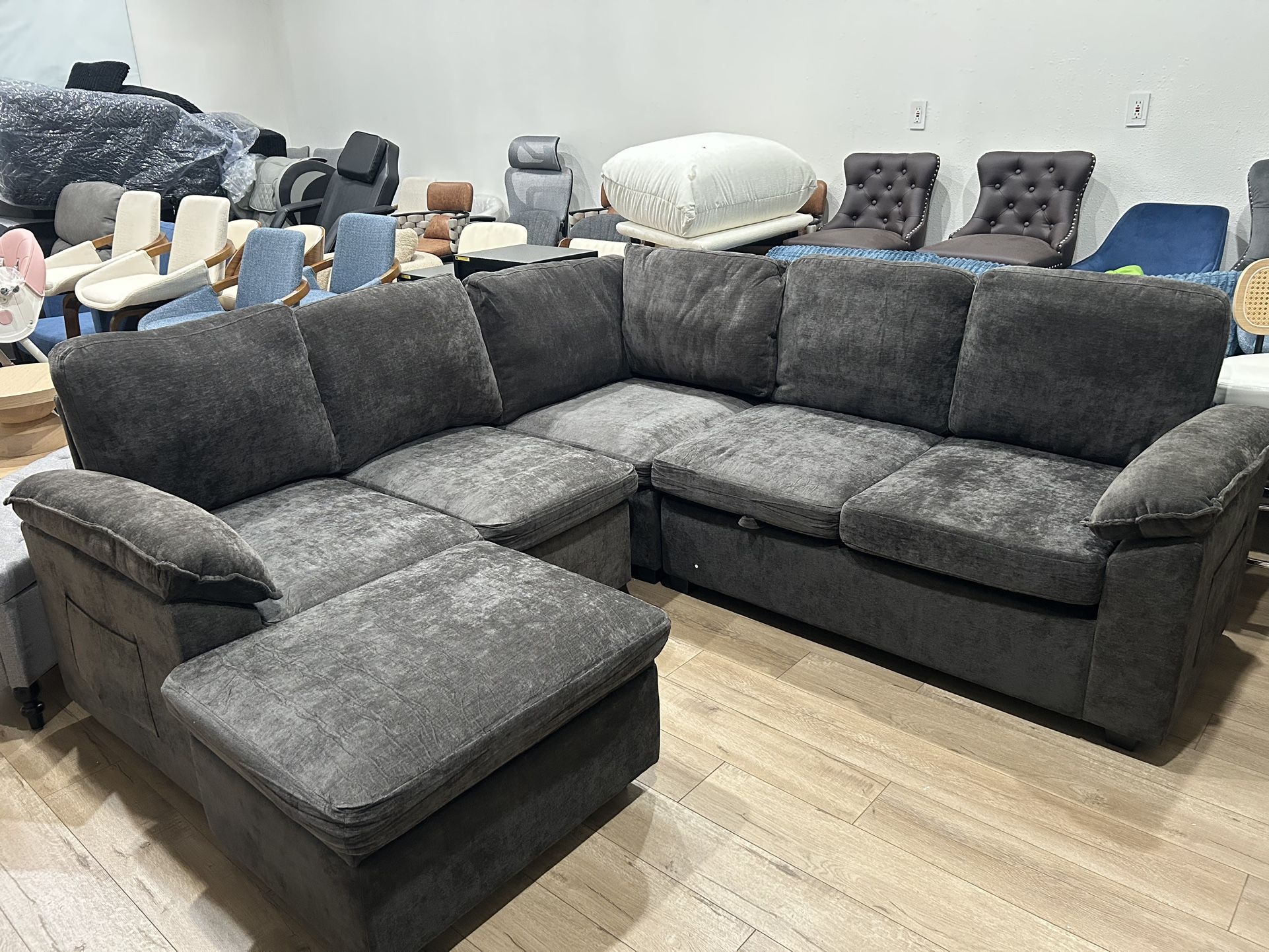 86 Inch L Shaped Sectional Sleeper Sofa ,5 Seat Modular Couch with Storage with ottoman,Cloud Style Sectional Couches for Living Room with Removable C