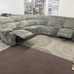 Plush Grey Reclining  Sectional 