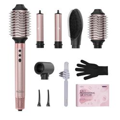 Brightup 5 in 1 Air Styler, 1400W High Speed Hair Dryer Brush, Professional Automatic Hair Curler with Cool Shot Button, 800 Million Ionic, No Heat Da