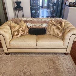 2 Ethan Allen Chesterfield Style Loveseats Leather