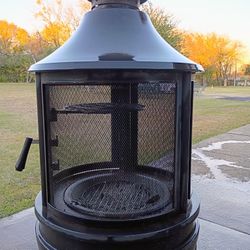 🔥🪵 Outdoor Wood Burning Fire Pit w/ Cast Iron Grill! 🪵🔥