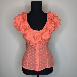 bebe Coral Ruffle Dot Button-Front Blouse