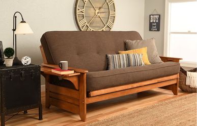 Sofa Bed - Futon. Queen sized linen mattress. Hardwood