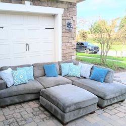 Gray L Shaped Sectional with Ottoman 