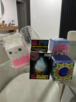 Random squishys and peach riot pop mart blind box