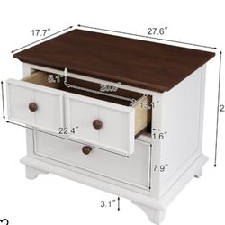 😀 Wooden Captain Two-Drawer Nightstand Kids Night Stand End Side Table for Bedroom, Living Room, Kids' Room, White+Walnut