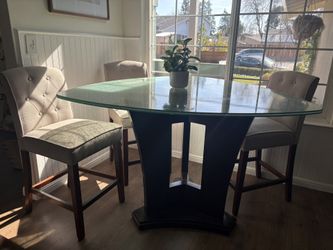 High Top Handmade Glass Table And Three Stools