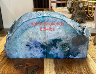 Agate Genuine Stone (Blue Dyed) Bookends from Brazil 8.54lbs