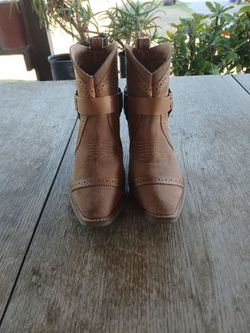 Dingo Tan Suede Western Harness Ankle Boots