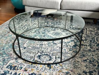 Room & Board Tyne Round Coffee Table – 42" – Glass Top / Natural Steel Base
