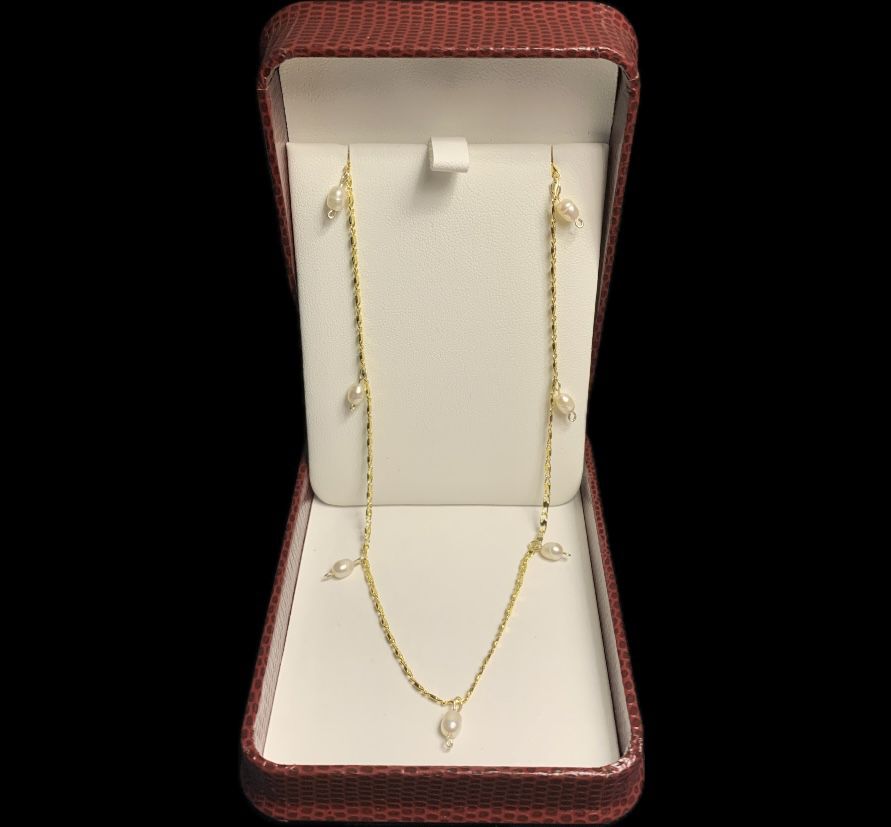 *New* 18k Gold Plated, Real Freshwater Rice Pearls, 30” Long Chain