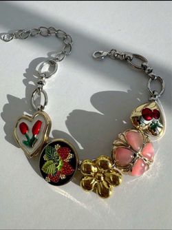 Floral Charm Bracelet Silver Chain