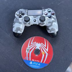 PlayStation 4 controller and Spider-Man game