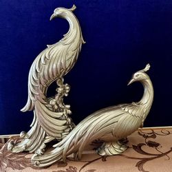 Vintage Mid Century Modern Syroco Gold Gilt Pheasant Figurines — 1960’s Hollywood Regency — Height 13"