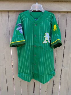 Vintage Oakland Athletics Jersey Mens Large Green Pinstriped Starter 90s MLB