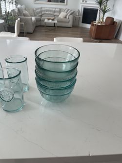 Turquoise Glass Plates Cups And Bowls