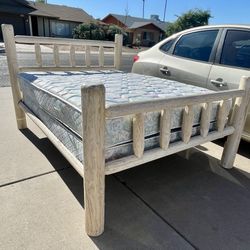 Nice Queen Size Rustic Log Pole Bed Lodge Pole Bed w/ Sealy Mattress