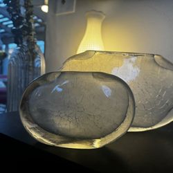 Vintage Hand blow Cracked Glass Vases 
