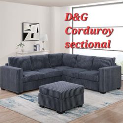 4-Piece Sectional Set W/ Ottoman   💢   Bonito Seccional De 4 Piezas  Color Gris Oscuro   💢   One-Arm Loveseat x 2 + Corner Wedge + Cocktail Ottoman 