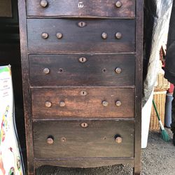 Nice Wood Antique Chest Dresser On Wood Wheels 