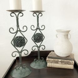  Spanish Style Wrought Iron Candle Sticks - Pair