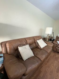 2 Brown Leather Couchs - Clean, Comfortable & Well Kept