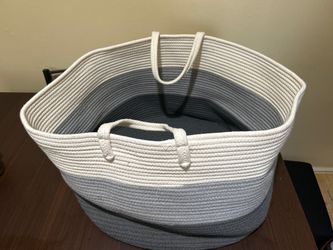Large Woven Cotton Rope Storage Basket - Grey and White