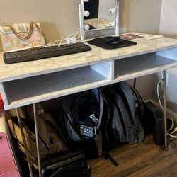 White Marble Computer Desk with Storage