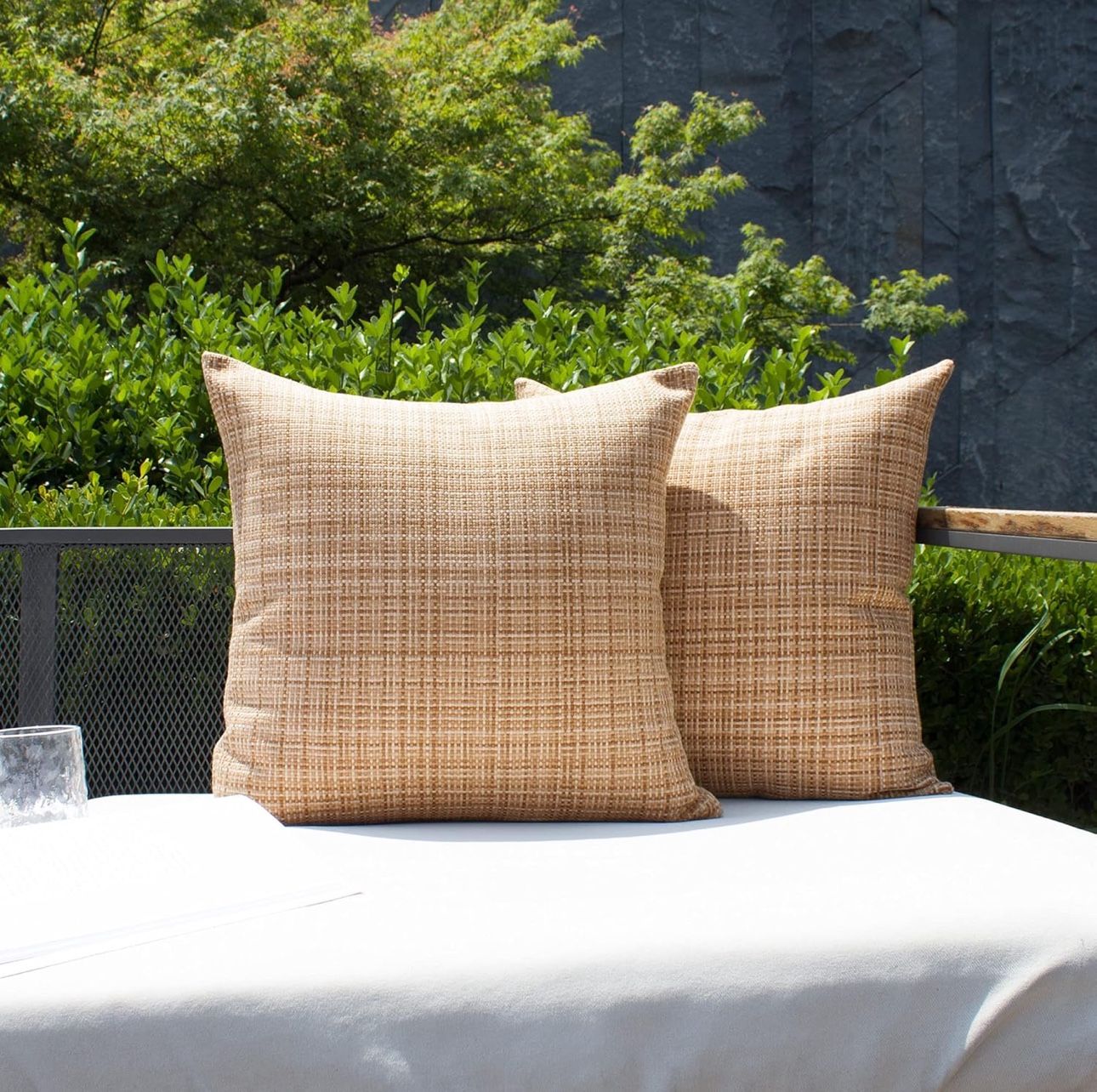 Kevin Textile Pack of 2 Decorative Outdoor Waterproof Throw 24 x 24-Inch Beige