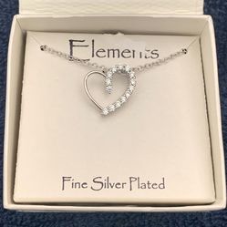 Fine Silver Plated CZ Heart Necklace *NEW*