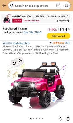 Ride on Truck Car, 12V Kids' Electric Vehicles W/Parents Control