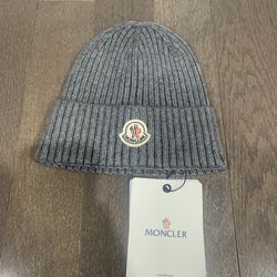 Gray Moncler Ribbed Beanie