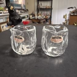 Set Of 2 24% Heavy Lead Crystal Tulip Shaped Candle Holders For Votive Or Tealight 3"H X 3"W