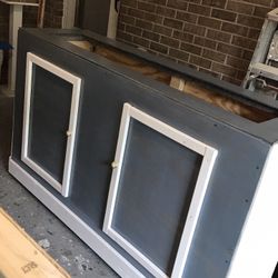 Slate Gray Stain And White Trim Adjustable  Tv Console 