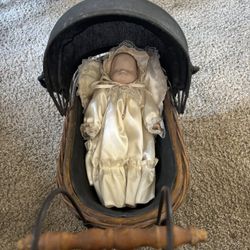 Decorative Porcelain Baby Doll And Carriage