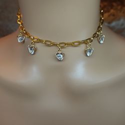 Crystal Heart Charm Choker Necklace 