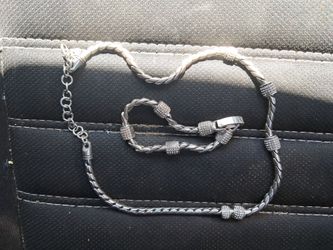 Silver Braided Chain Necklace with Crystal Beads