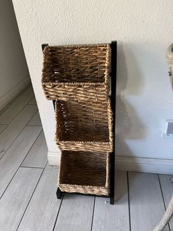 3-Tier Wicker Basket Storage Rack organizer shelf