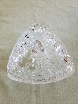 Glass Triangle Covered Dish With Flower Design
