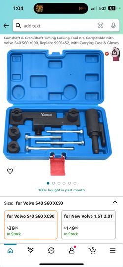 Camshaft & Crankshaft Timing Locking Tool Kit, Compatible with Volvo S40 S60 XC90, Replace (contact info removed), with Carrying Case