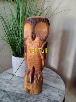 Carved Solid Wood Owl. Fun Garden Decor