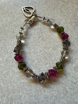 Beaded Crystal Bracelet with Heart Charm