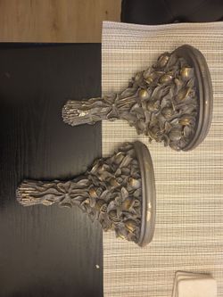 Vintage Hollywood Regency Floral Wall Shelves (Pair)