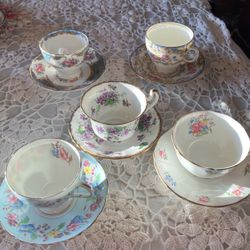 Set U - Five English bone china teacup sets