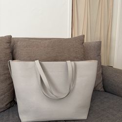 Cuyana System Tote Leather Work Bag + Organizer Insert Gray