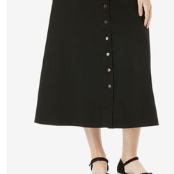 New Button Front Black Denim Skirt