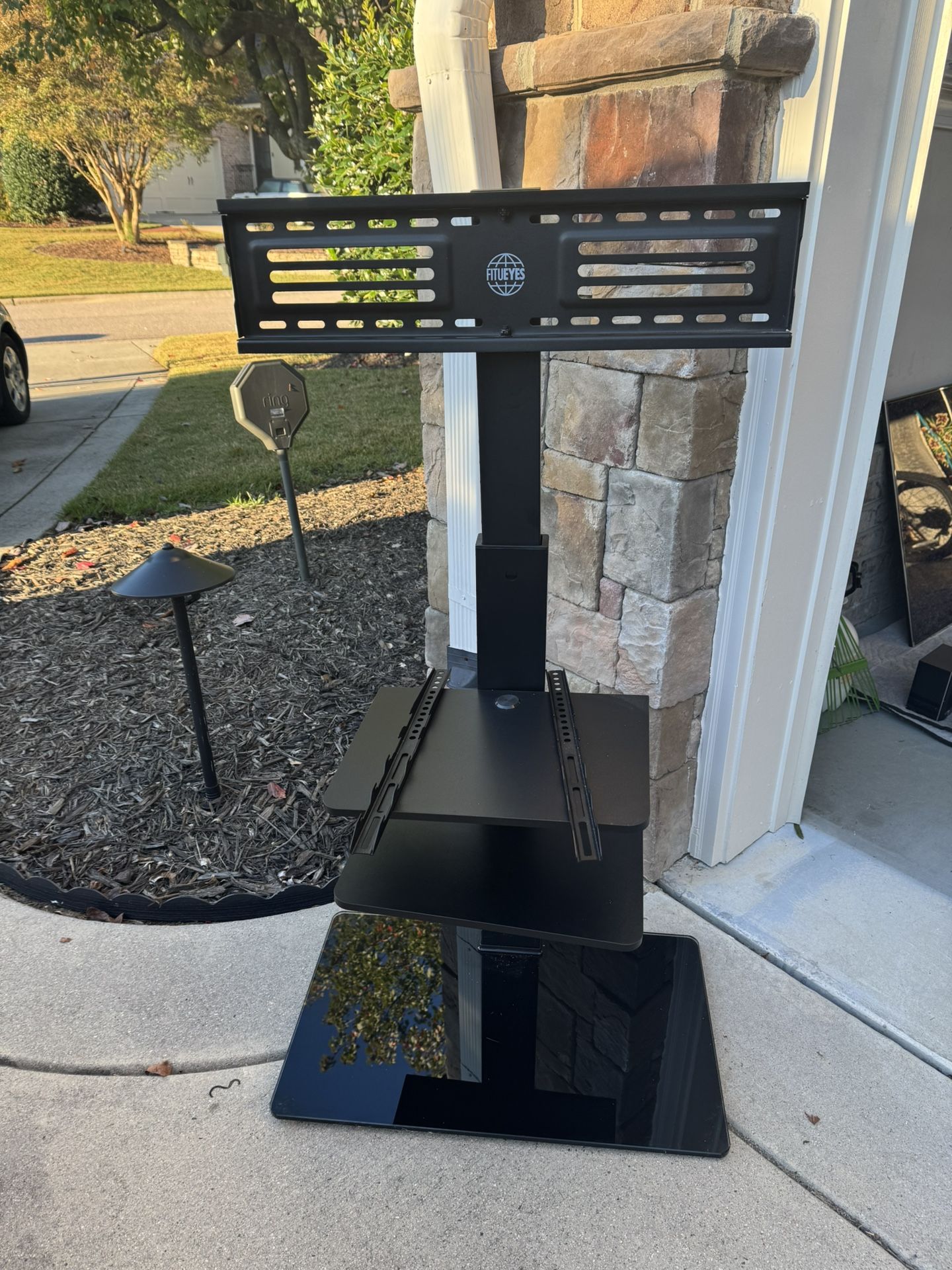 Black Metal Glass TV Stand Adjustable