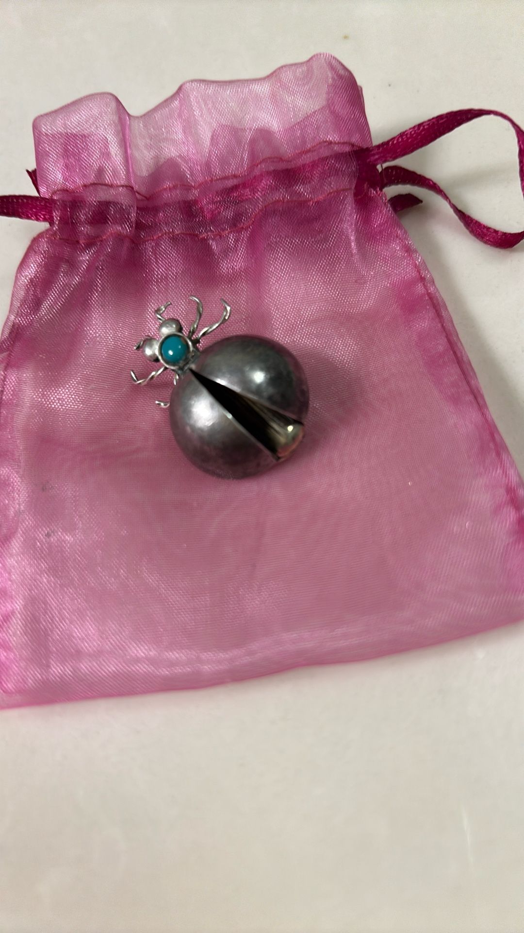 Navajo Vintage Sterling Silver & Turquoise Southwestern Beetle Brooch