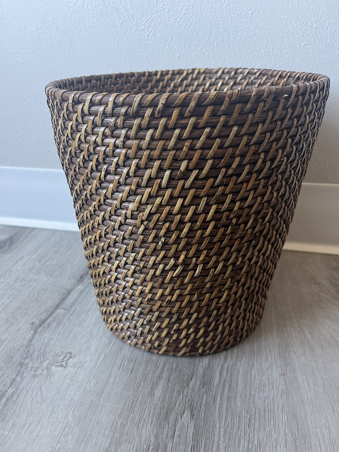 Woven Wicker And Wire Waste Basket